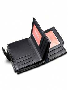 New Men's Small Square Zipper Wallet, Youth Fashion Vertical Multi-Card Slot Functional Coin Purse