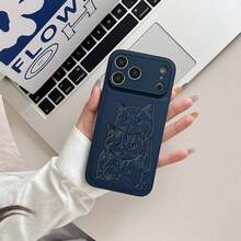 Customized Photo 3D Laser Engraved Sketch Line Art Style Phone Case, Suitable For IPhone 17/16/15/14/13/12/11 Pro Max And Plus Series, Litchi Texture, Shock-Proof And Scratch-Resistant, Camera Lens Protection, Sketch Style Design, Perfect Gift For Birthday, Anniversary, Christmas - Màu xanh lam - Xem 4