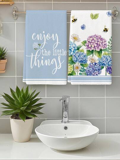 2 Watercolor Blue Bohemian Geometric Lemon Green Eucalyptus Leaves Lavender Pattern Spring Summer Farmhouse Farm Decoration Kitchen Towels Dishcloth Holiday Party Supplies Bathroom Hand Towels Suitable For Kitchen Dining Room Table