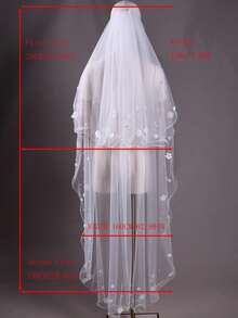 1 件双层仿珍珠花新娘头纱，华尔兹长度，适合婚礼仪式、婚纱摄影，带发梳 - V217 - 查看 7