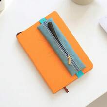 1pc Adjustable Elastic Band Pen Holder Pouch, PU Pen Case Pencil Bag With Zipper, Water-Resistant Notebook Pencil Box, Suitable For Notebooks, Planners, Binders And Books, Available In Dark Grey/Brown/Blue/Green,Stationery,Back To School - Multicolor - View 2