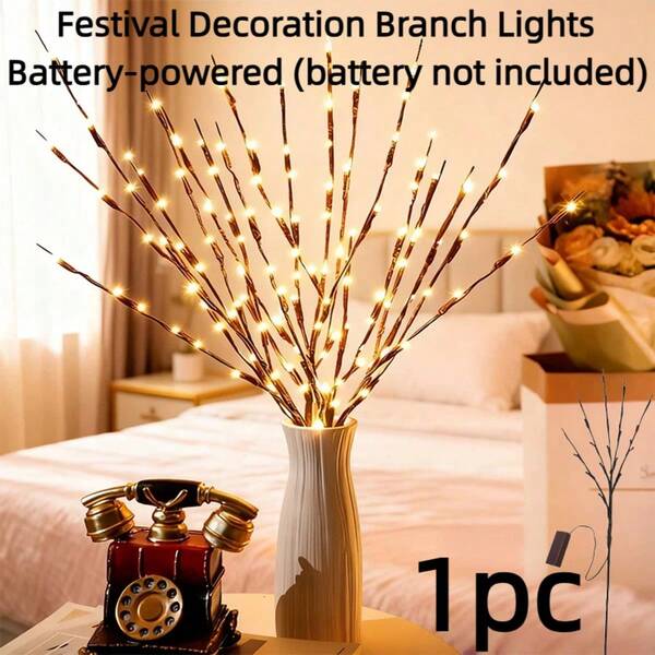 1个20LED树枝灯串 - 室内装饰照明，适用于婚礼、生日和圣诞节 - 树枝造型仙女灯，电池供电树枝灯（不含电池）