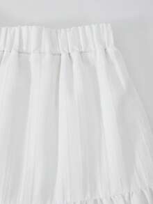 夏季少女休闲度假印花白色圆领T恤和简约白色长裙两件套 - 白色 - 查看 4