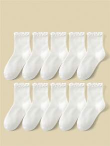 10双装女童泡泡袜，透气舒适，适合复活节、斋月穿着，中筒和踝筒长度可选。 - 白色 - 查看 8