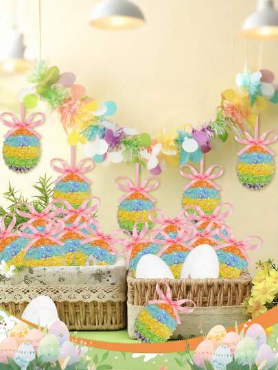 6509件/8套DIY复活节彩蛋亮片装饰套装，包含6000颗亮片、1卷丝带和8个泡沫球，可用于制作复活节彩蛋亮片球DIY饰品、挂件，适用于春季复活节派对装饰、复活节礼物和家居装饰。