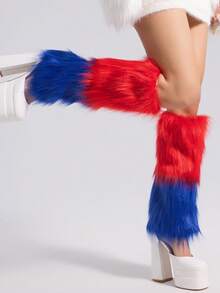 1 Pair Y2K Retro Faux Fur Fuzzy Leg Warmers, Candy Color Tie-Dye Warm Dance Subculture Gothic Style Leg Warmers - Multicolor - View 14