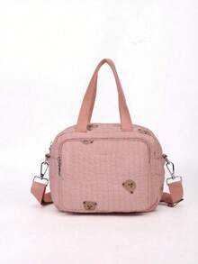 1pc Ins Style Mommy Bag, Small Bear Handbag, Shoulder Messenger Bag, Fashionable Embroidery Mommy Bag - Multicolor - View 3