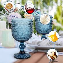 Sunflower Embossed Wine Glasses Set Of 6 – 10oz Blue Vintage Goblets, Dishwasher Friendly Stemmed Drinking Cups For Wedding Toast, Cocktail, Juice & Home Entertaining - 藏蓝色 - 查看 8