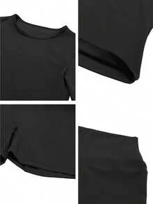 Three-Piece Women's Solid Color Long-Sleeve Crew Neck T-Shirt, Suitable For Valentine's Day, Unisex - đen, xám và xanh lá cây - Xem 4
