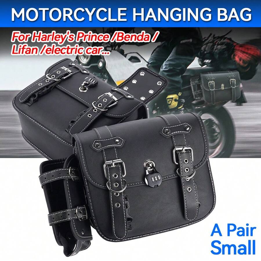Minimalist Commuter Style Vintage 3D Motorcycle Side Bag, Universal Left & Right Side Motorcycle Saddle Bag For Daily Riding Storage, Lightweight Everyday Carry, Urban Travel Companion For Spring And Summer, Versatile Left/Right Mount, Weather‑Ready Zippers, Compact Yet Spacious, Fashionable Finish For City Outfits - Black - View 1