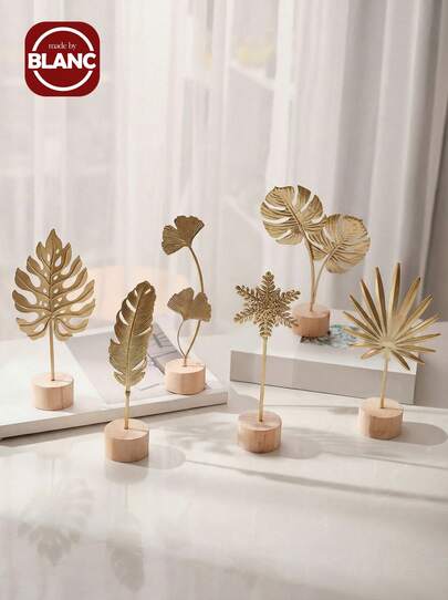 1 pieza Accesorio decorativo de estilo nórdico de metal de lujo, decoración del hogar creativa para la sala de estar, entrada, gabinete - Adorno de hoja de almendra de hierro para decoración de mesa, mejor regalo