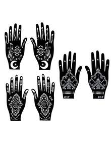 3对/6片装海娜临时纹身贴纸，蕾丝花卉图案，防水仿真纹身模板，适用于手部、脚部，男女通用 - 黑色 - 查看 12