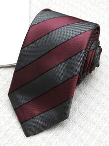 1pc Striped & Polka Dot Burgundy Necktie, Suitable For College, Street, Daily, Party, Gift - Multicolor - View 3