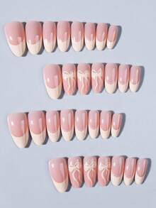 30片长杏仁形蝴蝶美甲设计黄色法式按压式亚克力假指甲套装，包含：1片果冻胶和1把指甲锉。非常适合情人节美甲和黄色法式美甲，是女性和女孩日常工作和派对的理想之选。美甲用品 - 彩色 - 查看 6