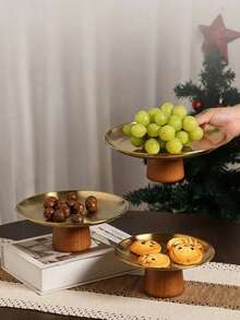 1个带木质底座的金属蛋糕架，适用于婚礼、蜡烛、珠宝展示托盘、甜点桌等场合 - 彩色 - 查看 5