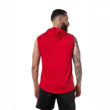 Alpha Men's Tank Top With Hood For Gym, Workout, Weightlifting - Red - View 2