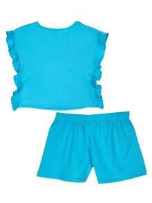 Set Barbie Niña Top con Olanes y Short Rib con Jareta - Azul - Ver 7