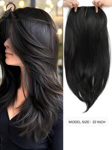 22英寸层次刘海假发，适合头发稀疏的女性 - 发尾微卷，采用合成纤维制成，易于佩戴 - 彩色 - 查看 13