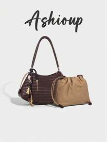 Women's Woven Shoulder Bag, Lightweight Zipper Closure Shoulder Tote Bag - Multicolor - View 1