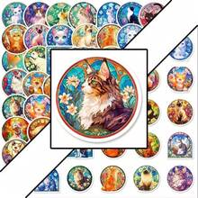 50pcs Gothic Art Glass Cat Stickers, Delicate Painted Cat Stickers, Graffiti For Desktops, Journals, Notebooks, DIY - Multicolor - View 5