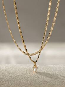 2pcs/Set Valentine's Day/Mother's Day Girl's Fashion Minimalist Heart-Shaped Copper Pendant Multilayer Bracelet Jewelry Gift