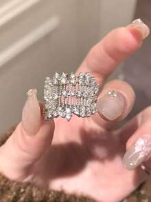 1 chiếc nhẫn đồng đơn cao cấp thiết kế lưới rỗng, bản rộng, khảm đá zirconia tổng hợp siêu sáng bóng, thanh lịch, chắc chắn, nhẹ, có thể điều chỉnh kích thước, dành cho nữ. - Bạc - Xem 7