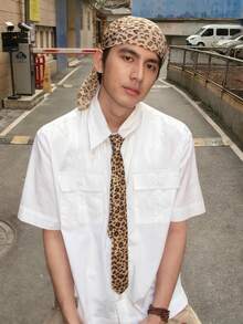 2PCS Leopard Print Narrow Scarf Set: Long Neck Scarf, Leopard Print Headband, Square Scarf, Neck Protector, Sun Protection Silk Scarf Combination Unisex College Style Y2K Coordinated Headband And Tie Set - Multicolor - View 1