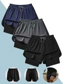 Men's Casual Sports Training Gym Shorts, With Floral Drawstring For Adjustable Fit, Made Of 100% Polyester, Suitable For Indoor And Outdoor Wear, Great Gift For Your Loved One - Black - View 8