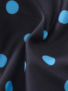 女士夏季沙滩波点印花挂脖系带比基尼泳装套装，性感欧美风度假风 - 藍色 - 查看 6