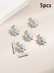 5 Pieces Stainless Steel DIY Jewelry Pendants, Stylish Moon And Sun Pendant Necklace Bracelet Accessories - Pendant 01 - View 5