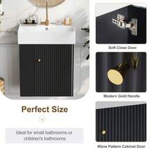 [Video]21.6inch Modern Floating Bathroom Vanity With Ceramic Basin - Perfect For Small Bathrooms, Right Side Storage - Black + Ceramic+Right Side Storage - View 4