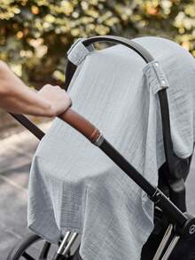 1 tấm che xe đẩy em bé bằng vải muslin cải tiến, mềm mại, thoáng khí, màu xám, chống bụi ngoài trời, nhẹ, che nắng mùa hè, bảo vệ sự riêng tư, cần thiết cho bé khi ra ngoài, quà tặng cho bé. - Màu xanh nhạt - Xem 3