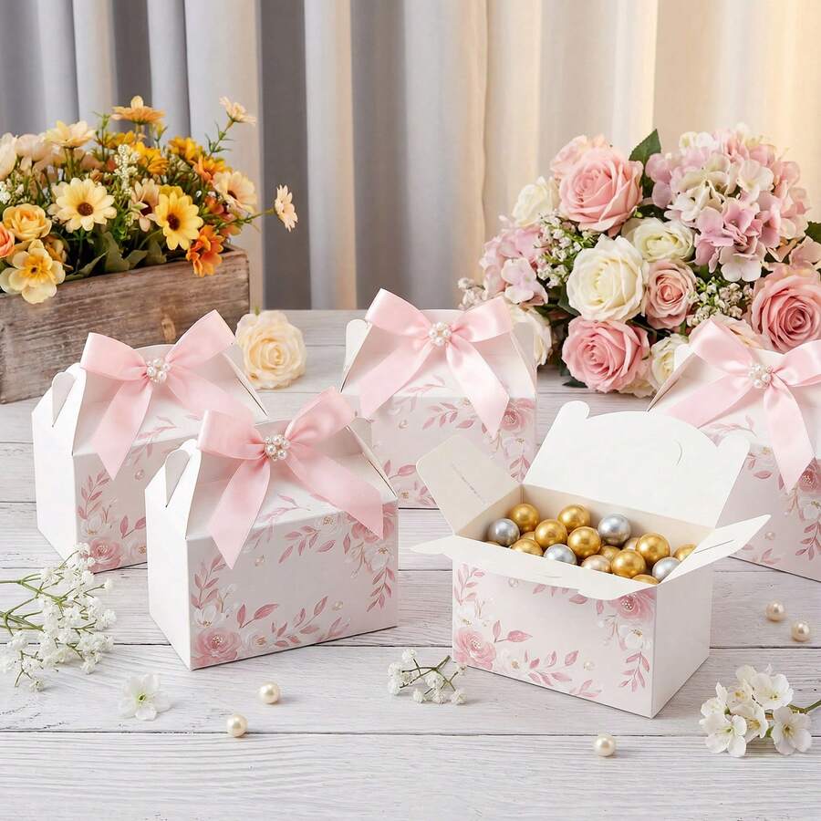 Tomnk 48 Pack White Party Favor Treat Boxes, Candy Boxes, Gable Gift Boxes With Handles For Birthday, Wedding, Mother's Day - 白色 - 查看 1