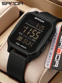 SANDA Fashion Men's Electronic Watch Multi-Function Square Dial Calendar Sports Luminous Waterproof Men's Digital Watches - Black - View 8