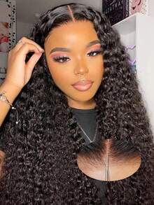 无胶假发，真人发，预先拔毛，预先剪裁，升级版耳到耳6x5蕾丝前假发，真人发，无胶佩戴，抽绳直发前假发，带胶带，220%密度，18英寸 - Natural Black - 查看 2