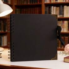 1 Set Premium Scrapbook, 60 Pages (30 Sheets) Black Card Paper Photo Album, Ribbon Sealed, DIY Handmade Travel Journal, Suitable For Anniversary, Graduation, Wedding, Christmas, Halloween, Back To School Gifts, School Supplies - Rectangular Set - View 2