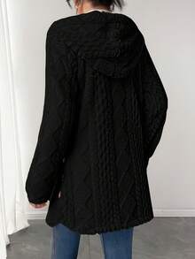 Fuzzy Hooded Coat Women Quilted Texture Button Front Warm Outerwear,Quilted Warm Outerwear Button Front - 黑色 - 查看 2