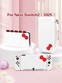 1 pieza Estuche protector con diseño de lazo rosa lindo, compatible con Switch 2 (2025), adecuado para Switch OLED/Switch NS, con bolsa de almacenamiento, ranura para tarjetas, soporte para tarjetas de juego, cubierta protectora para consola Switch, mejor regalo para jugadores de Switch - Multicolor - Ver 1