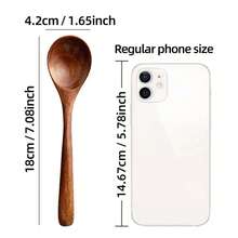 4pcs 7inch/18cm Wooden Honey Spoons, Elegant Dining, Coffee And Dessert Spoons, Kitchen Utensils, Christmas Gift - Brown - View 2