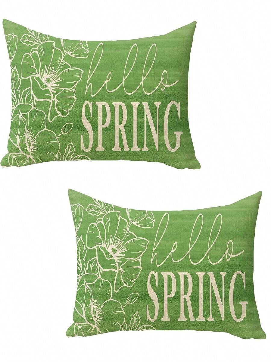 One-Piece Set, Spring Green Lumbar Pillow Decorative Pillowcase, Rectangular Floral Outdoor Home Decor, Seasonal Sofa Cushion Cover (Single-Sided Design, Pillowcase Included Only) - 白色 - 查看 1