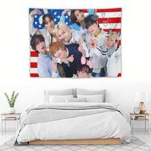 STRAY Members Magazine Pink America Flag , Skz KIDS-S Kpop Tapestry, Stray Tour 2025 Merch,Gift Ideas STAYS, Birthday Gift & Concert Merch ,Wall Hanging Aesthetic College Decor - White - View 5