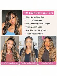 34 Inch Glueless Wigs Human Hair Pre Plucked 1B/27 13x4/13*6 HD Lace Front Wigs Human Hair Glueless 200% Density Body Wave Lace Front Wigs Human Hair With Baby Hair - S1B/27 - 查看 7