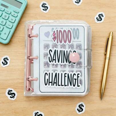 1. 1PC 1000 Savings Challenge Binder - Money Saving Book With Cash Envelopes, Mini Budget Organizer, Ideal Christmas/Birthday/Back-To-School Gift