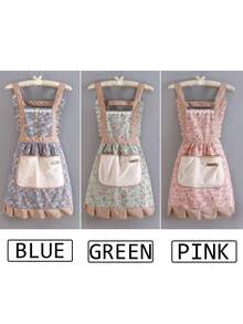 3件套女士围裙，易擦拭厨房围裙，新款时尚公主风烹饪围裙（颜色可能因批次不同而有所差异，但质量保持不变） - 彩色 - 查看 8