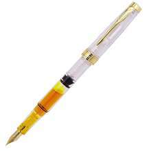 Lanxivi Yongsheng 3011 Demonstrator Clear Classical Fountain Pen Fine Nib Arrow Clip, Piston Filling System, Gold Trim, Set Of 4 Pieces In Transparent Color - 3011 - 查看 3