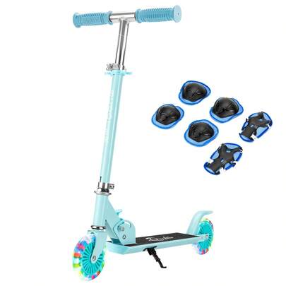 キックスクーター 子供用 キックボード LED 光るホイール 3階段調節可能 組み立てが簡単 足踏み式 耐荷重80kg 誕生日プレゼント (ブルー)