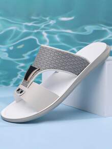 Men's Summer New Straw Textured Fabric Fashion Buckle Beach Sandals, Plus Size Casual Arabic Style Slippers - Beige - View 10