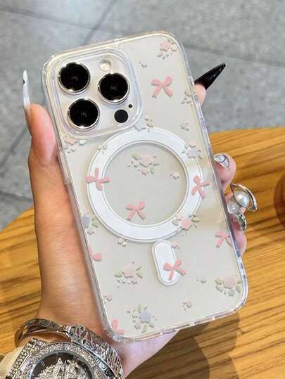 1个透明磁吸蝴蝶结情侣手机壳，兼容 17 Pro Max/16 Pro Max/15 Pro Max/13/15/16/17 Pro/14/11，时尚磁吸保护手机壳