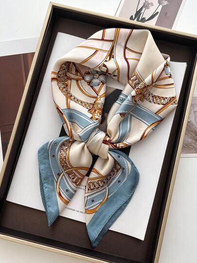 1条仿丝佩斯利花纹印花27.6英寸小方巾，女士新款头巾，多功能领带，发饰，时尚方巾