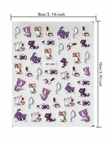 1片卡通猫咪浮雕美甲贴纸，自粘塑料美甲装饰，卡通主题，亮面效果，不对称形状，无异味，适合一次性DIY美甲沙龙用品，女士美甲贴纸 - 彩色 - 查看 2